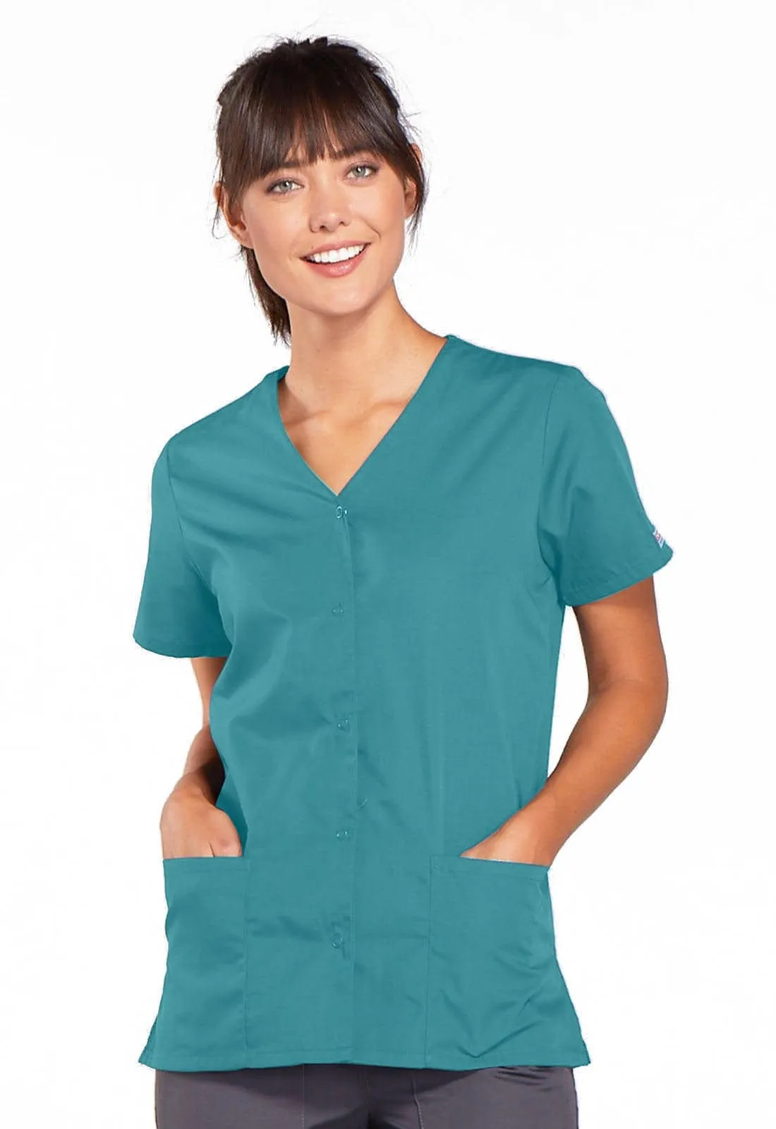 WW Originals Snap Front V-Neck Womens Scrub Top 4770